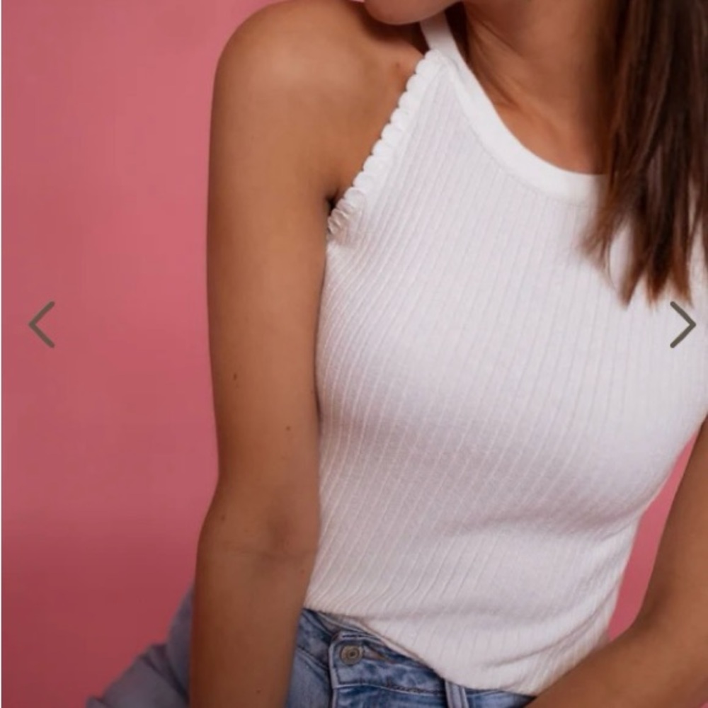 White Fitted Ribbed Tank Top - Picture 5 of 5